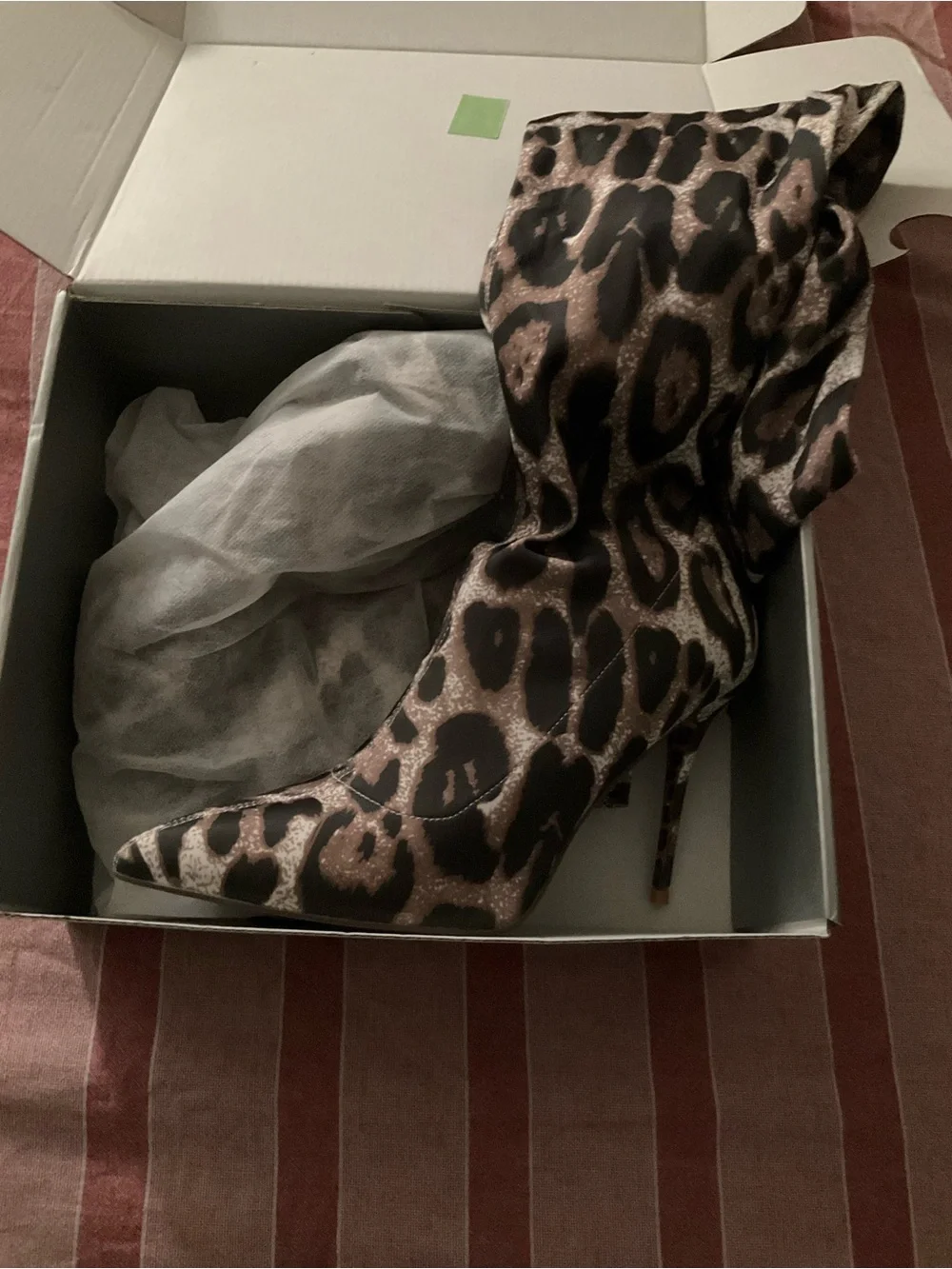 Leopard Print Pointed Toe Stiletto Boots - Black & Gold